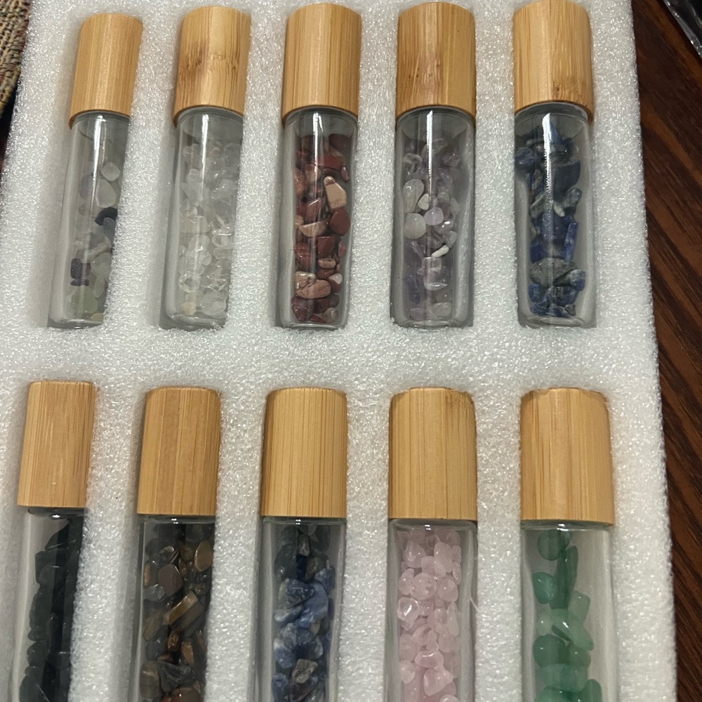 Set of Gemstone Vials with Bamboo Lids